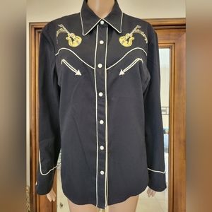 Scully Western Shirt Embroidered Guitars & Pink Cadillac Snap Close XL